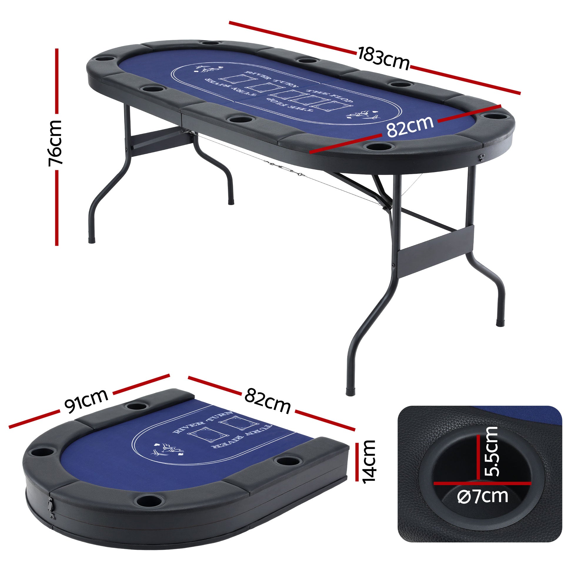 Poker Table Top Folding Poker Table 8 Player 183cm - Gift & Novelty > Games > Activity Games - Rivercity House & Home Co. (ABN 18 642 972 209) - Affordable Modern Furniture Australia