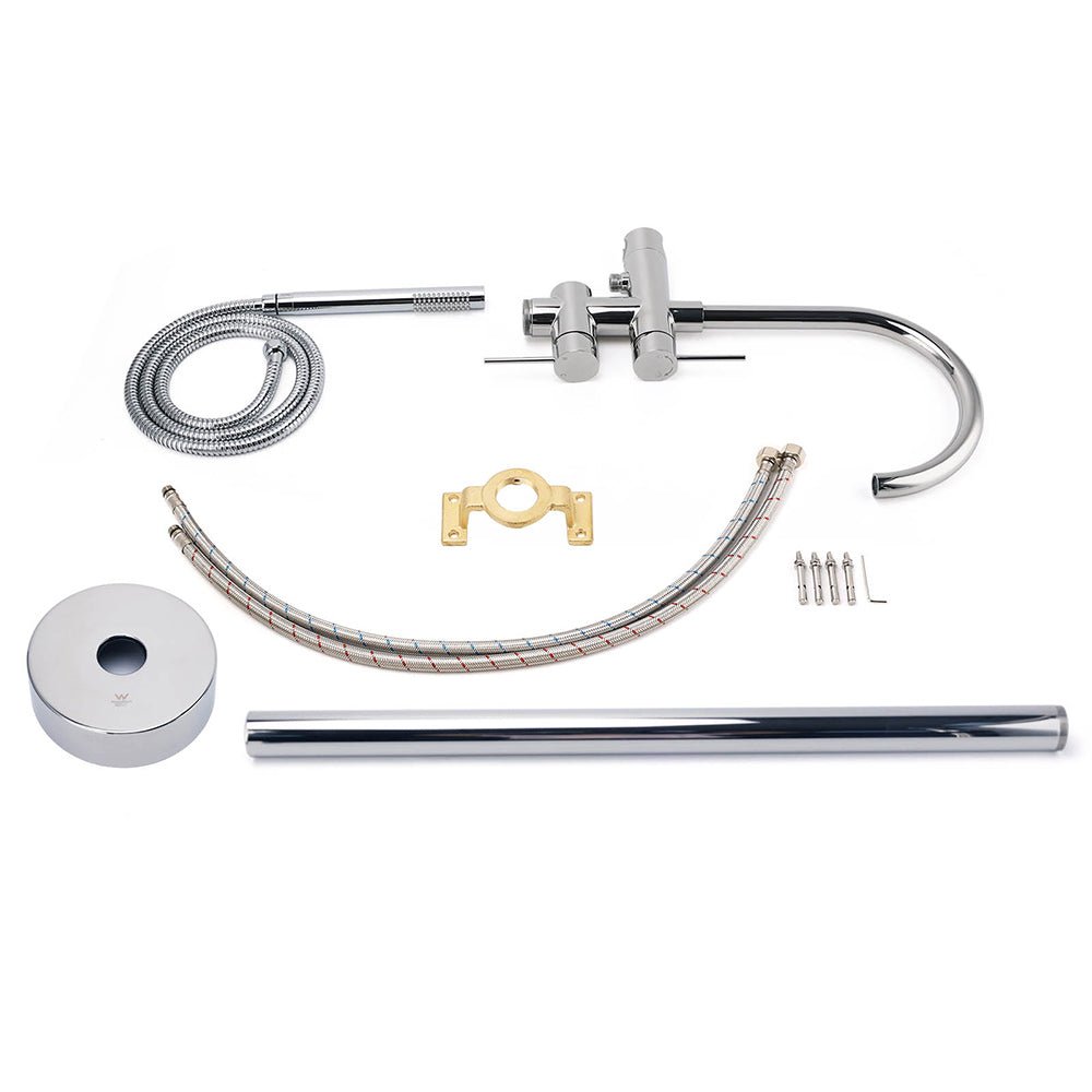 Polished Chrome Bathtub Filler Free Standing Mixer Faucet Tap Spout Handset WELS - Furniture > Bathroom > Shower Heads & Screens - Rivercity House & Home Co. (ABN 18 642 972 209) - Affordable Modern Furniture Australia