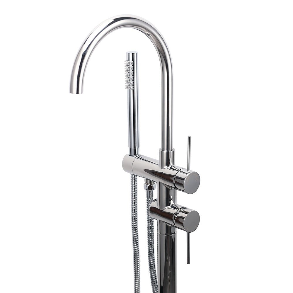 Polished Chrome Bathtub Filler Free Standing Mixer Faucet Tap Spout Handset WELS - Furniture > Bathroom > Shower Heads & Screens - Rivercity House & Home Co. (ABN 18 642 972 209) - Affordable Modern Furniture Australia