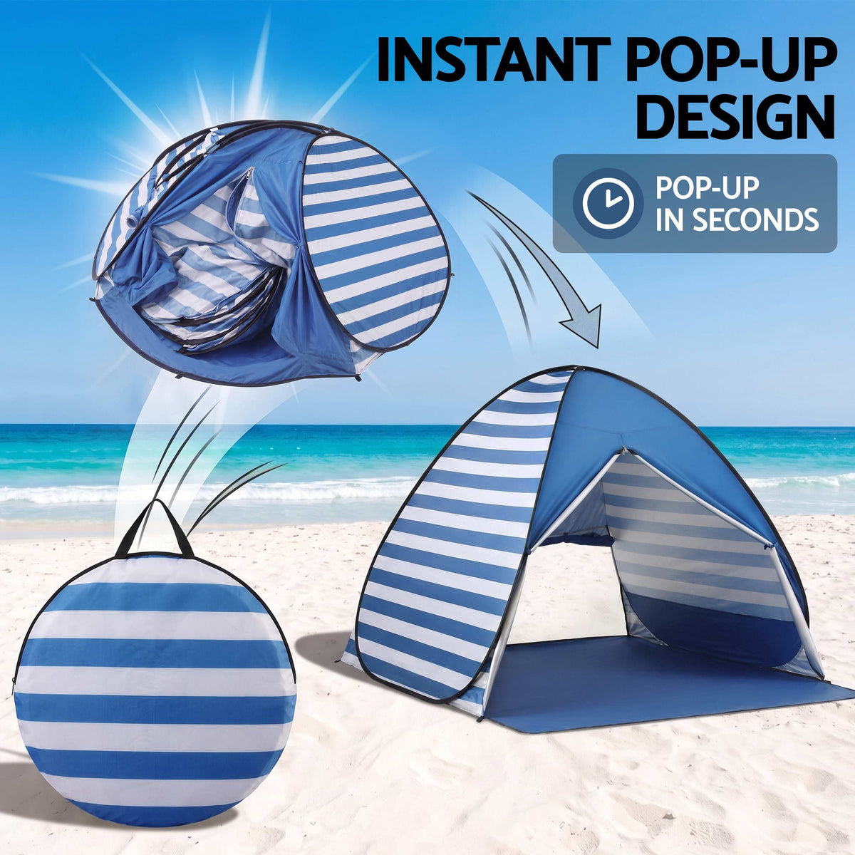 Pop Up Beach Tent UPF50+ Sun Shade Lightweight 2-3 Person - Outdoor Recreation > Camping > Tents - Rivercity House & Home Co. (ABN 18 642 972 209) - Affordable Modern Furniture Australia
