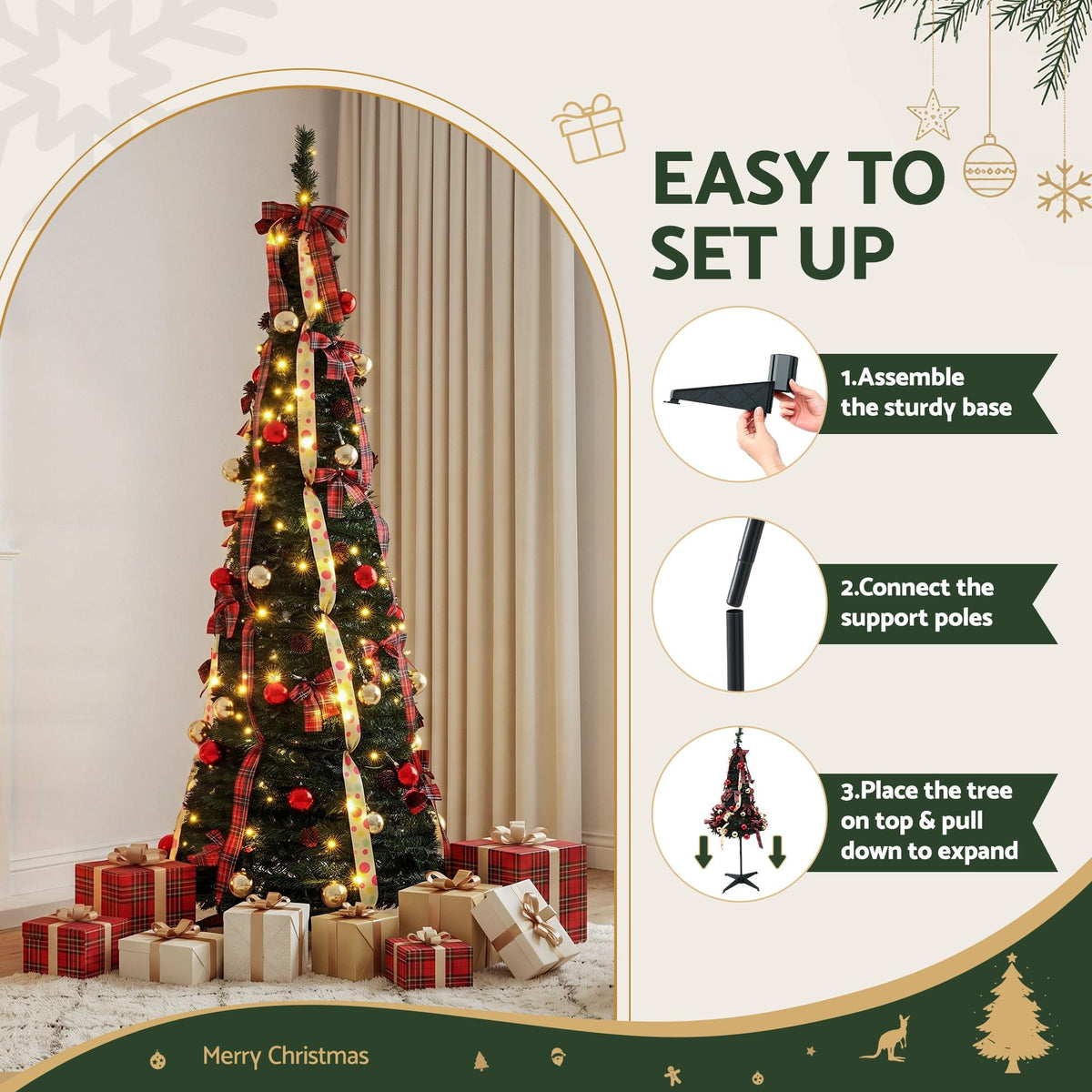 Pop Up Christmas Tree Pre Decorated Artificial Christmas Tree 197cm - Occasions > Christmas > Christmas Trees - Rivercity House & Home Co. (ABN 18 642 972 209) - Affordable Modern Furniture Australia