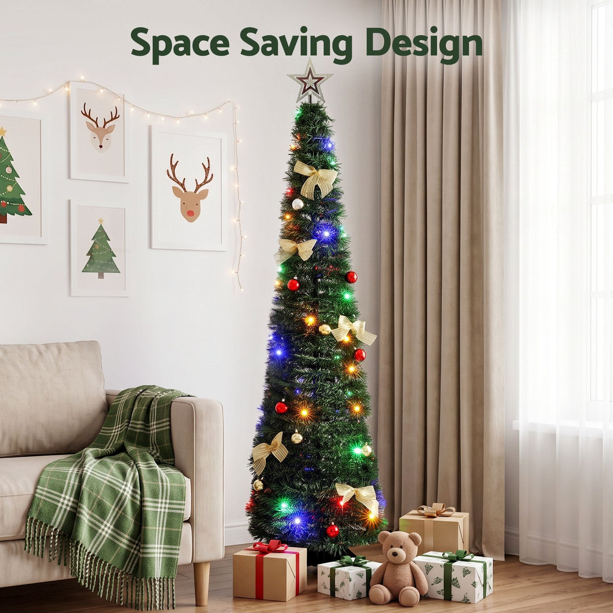 Pop Up Christmas Tree Pre Decorated Multicolour LED 155cm - Occasions > Christmas > Christmas Trees - Rivercity House & Home Co. (ABN 18 642 972 209) - Affordable Modern Furniture Australia