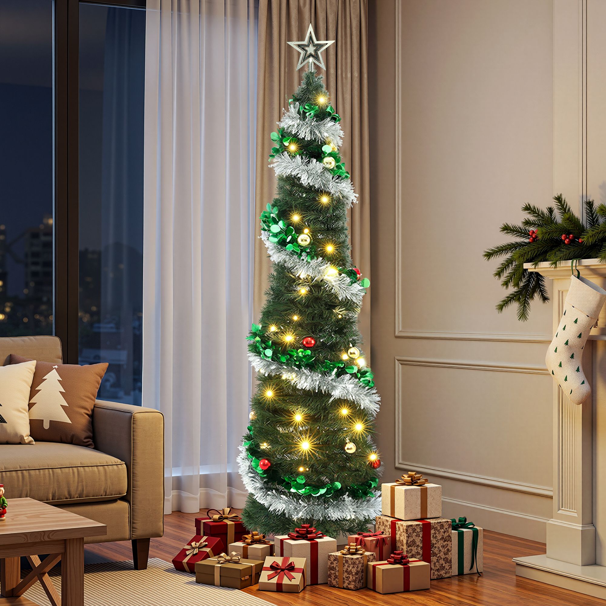 Pop Up Christmas Tree Pre Decorated Warm White LED 155cm - Occasions > Christmas > Christmas Trees - Rivercity House & Home Co. (ABN 18 642 972 209) - Affordable Modern Furniture Australia