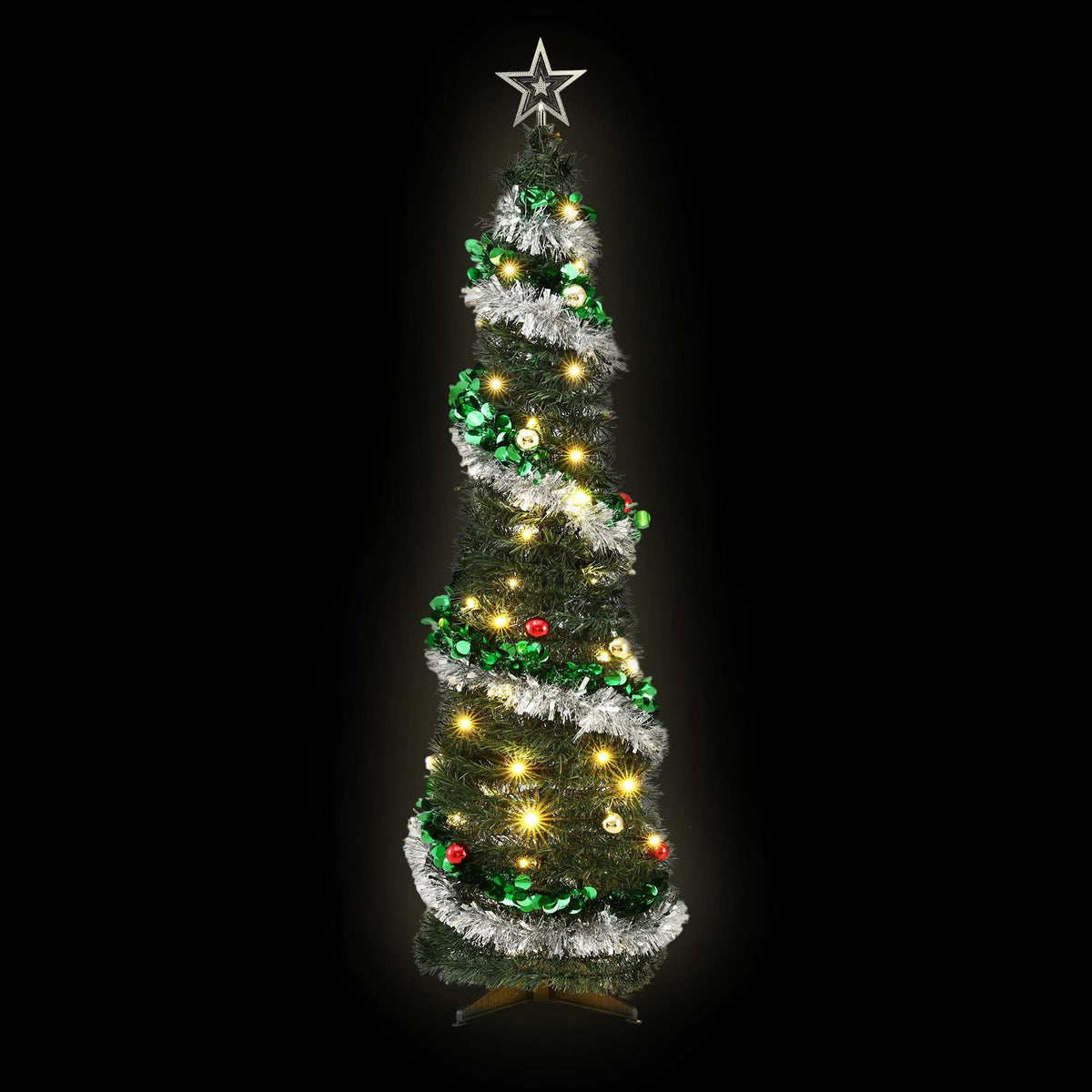 Pop Up Christmas Tree Pre Decorated Warm White LED 155cm - Occasions > Christmas > Christmas Trees - Rivercity House & Home Co. (ABN 18 642 972 209) - Affordable Modern Furniture Australia