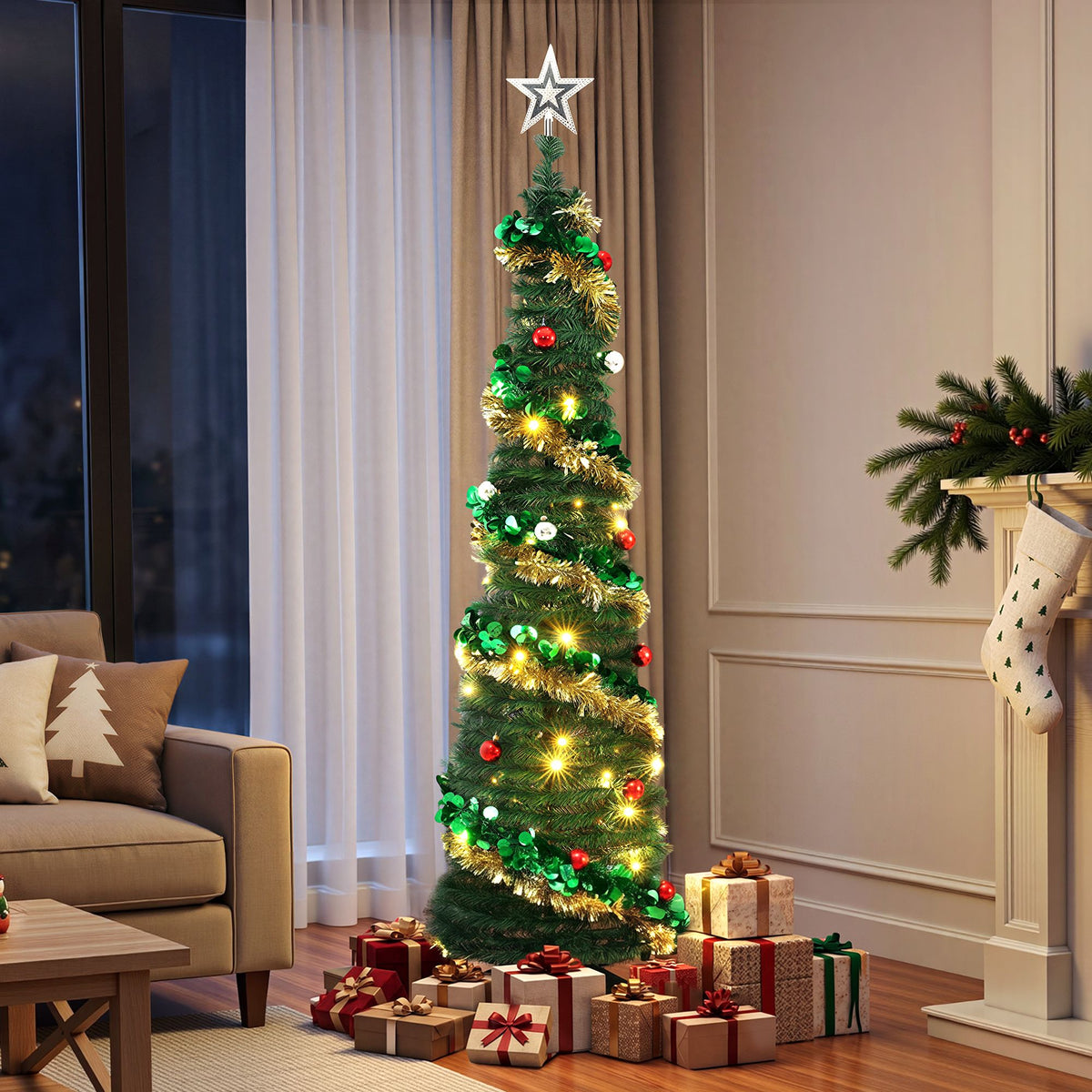 Pop Up Christmas Tree Pre Decorated Warm White LED 160cm - Occasions > Christmas > Christmas Trees - Rivercity House & Home Co. (ABN 18 642 972 209) - Affordable Modern Furniture Australia