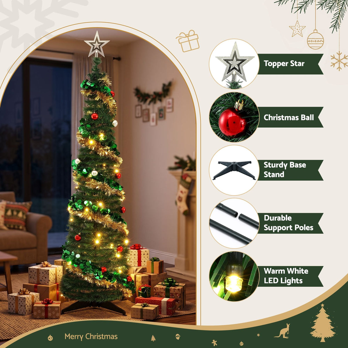 Pop Up Christmas Tree Pre Decorated Warm White LED 160cm - Occasions > Christmas > Christmas Trees - Rivercity House & Home Co. (ABN 18 642 972 209) - Affordable Modern Furniture Australia