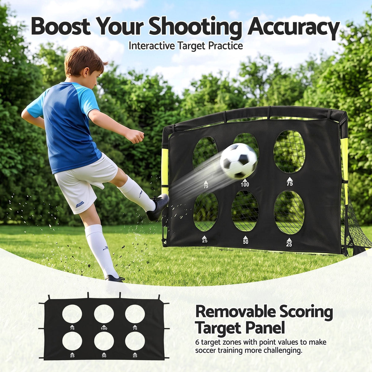 Pop Up Soccer Goals 2 Piece Set with Target Net and Accessories for Kids Indoor Outdoor - Sports & Fitness > Ball Sports > Soccer & Soccer Accessories - Rivercity House & Home Co. (ABN 18 642 972 209) - Affordable Modern Furniture Australia