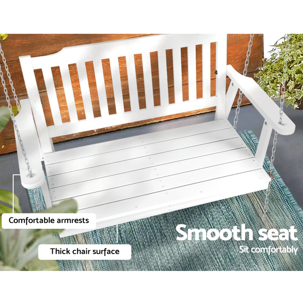 Porch Swing Chair with Chain Garden Chair Outdoor Furniture Wooden White - Furniture > Outdoor > Outdoor Chairs - Rivercity House & Home Co. (ABN 18 642 972 209) - Affordable Modern Furniture Australia
