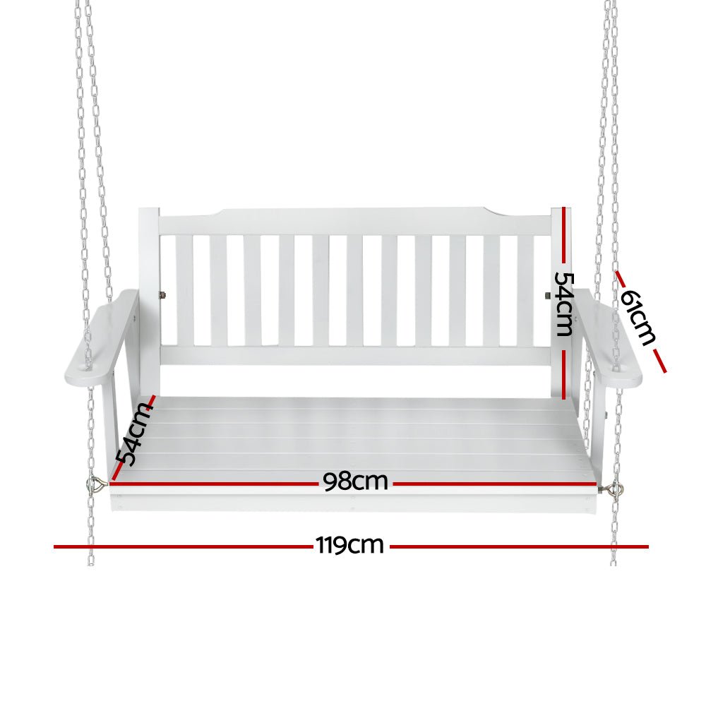Porch Swing Chair with Chain Garden Chair Outdoor Furniture Wooden White - Furniture > Outdoor > Outdoor Chairs - Rivercity House & Home Co. (ABN 18 642 972 209) - Affordable Modern Furniture Australia