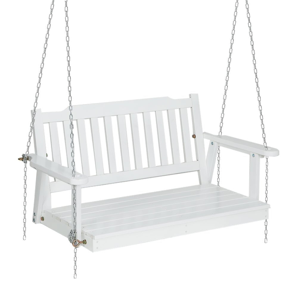 Porch Swing Chair with Chain Garden Chair Outdoor Furniture Wooden White - Furniture > Outdoor > Outdoor Chairs - Rivercity House & Home Co. (ABN 18 642 972 209) - Affordable Modern Furniture Australia