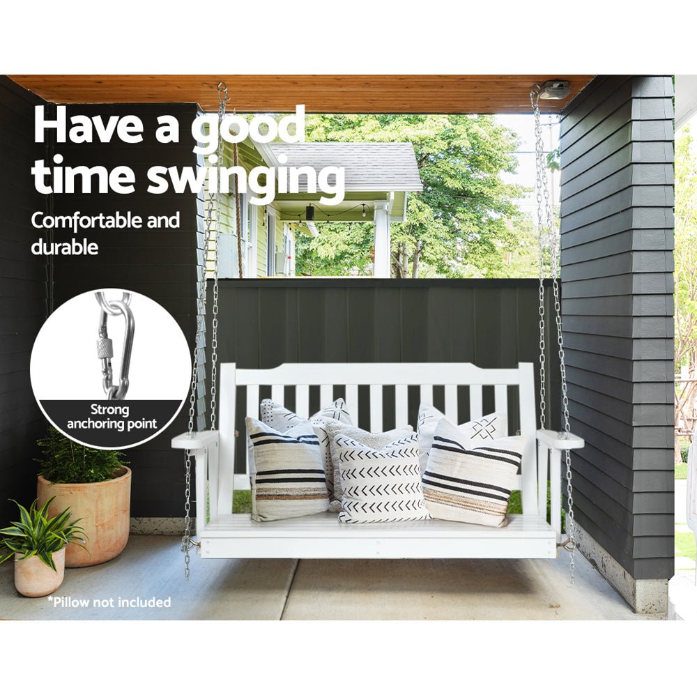 Porch Swing Chair with Chain Garden Chair Outdoor Furniture Wooden White - Furniture > Outdoor > Outdoor Chairs - Rivercity House & Home Co. (ABN 18 642 972 209) - Affordable Modern Furniture Australia