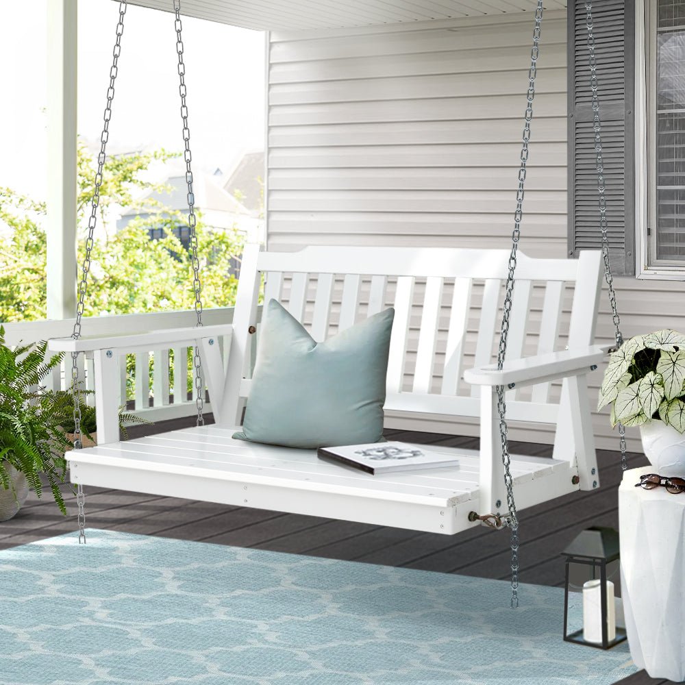 Porch Swing Chair with Chain Garden Chair Outdoor Furniture Wooden White - Furniture > Outdoor > Outdoor Chairs - Rivercity House & Home Co. (ABN 18 642 972 209) - Affordable Modern Furniture Australia