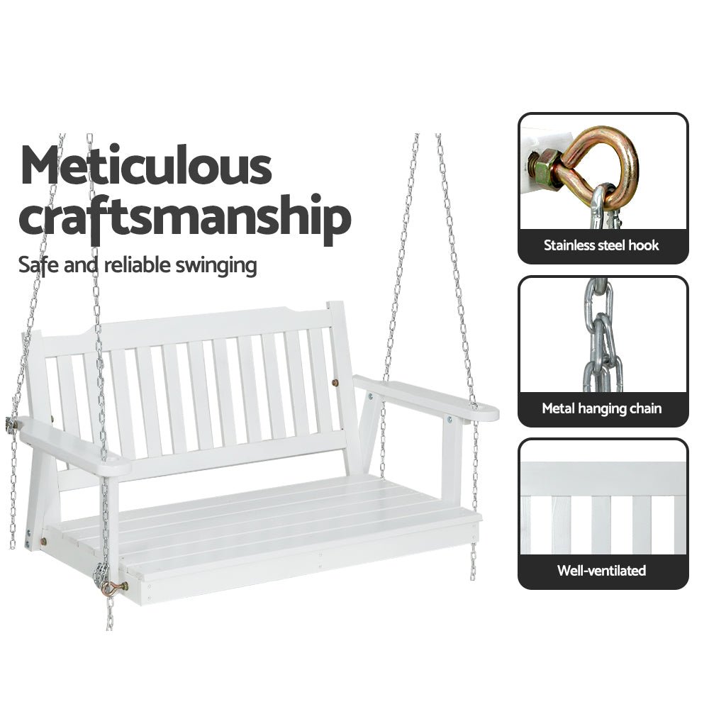 Porch Swing Chair with Chain Garden Chair Outdoor Furniture Wooden White - Furniture > Outdoor > Outdoor Chairs - Rivercity House & Home Co. (ABN 18 642 972 209) - Affordable Modern Furniture Australia