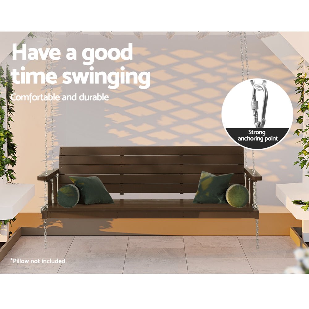 Porch Swing Chair with Chain Outdoor Furniture 3 Seater Bench Wooden Brown - Furniture > Outdoor > Outdoor Chairs - Rivercity House & Home Co. (ABN 18 642 972 209) - Affordable Modern Furniture Australia