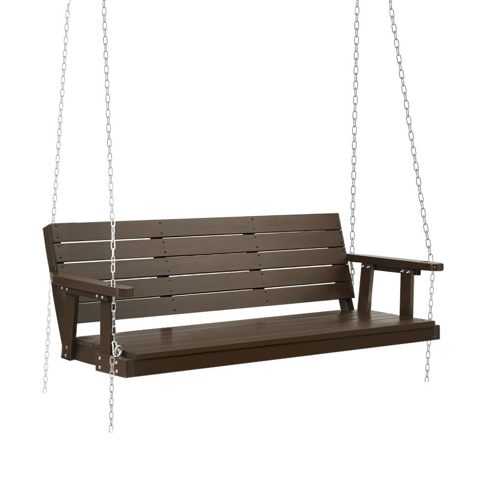 Porch Swing Chair with Chain Outdoor Furniture 3 Seater Bench Wooden Brown - Furniture > Outdoor > Outdoor Chairs - Rivercity House & Home Co. (ABN 18 642 972 209) - Affordable Modern Furniture Australia