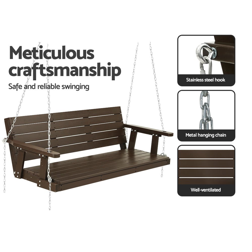 Porch Swing Chair with Chain Outdoor Furniture 3 Seater Bench Wooden Brown - Furniture > Outdoor > Outdoor Chairs - Rivercity House & Home Co. (ABN 18 642 972 209) - Affordable Modern Furniture Australia