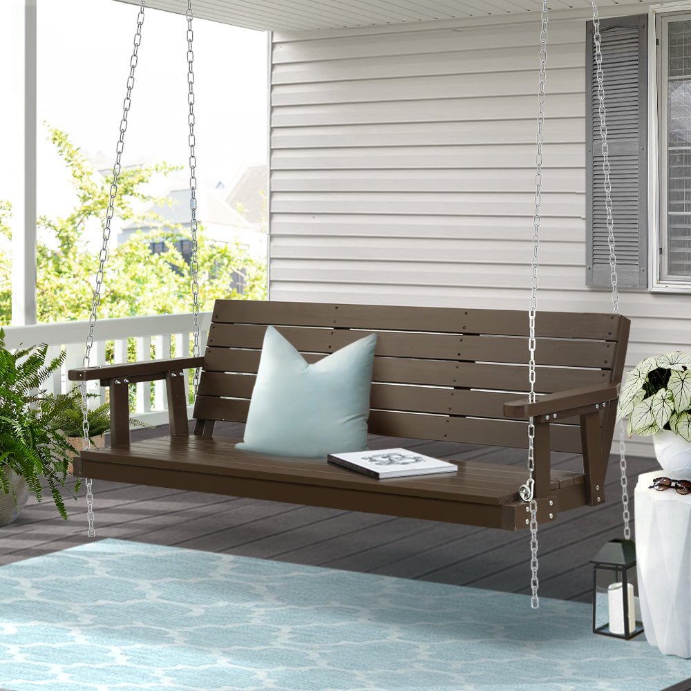Porch Swing Chair with Chain Outdoor Furniture 3 Seater Bench Wooden Brown - Furniture > Outdoor > Outdoor Chairs - Rivercity House & Home Co. (ABN 18 642 972 209) - Affordable Modern Furniture Australia