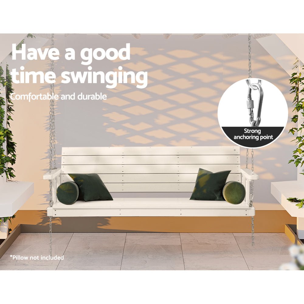 Porch Swing Chair with Chain Outdoor Furniture 3 Seater Bench Wooden White - Furniture > Outdoor > Outdoor Chairs - Rivercity House & Home Co. (ABN 18 642 972 209) - Affordable Modern Furniture Australia