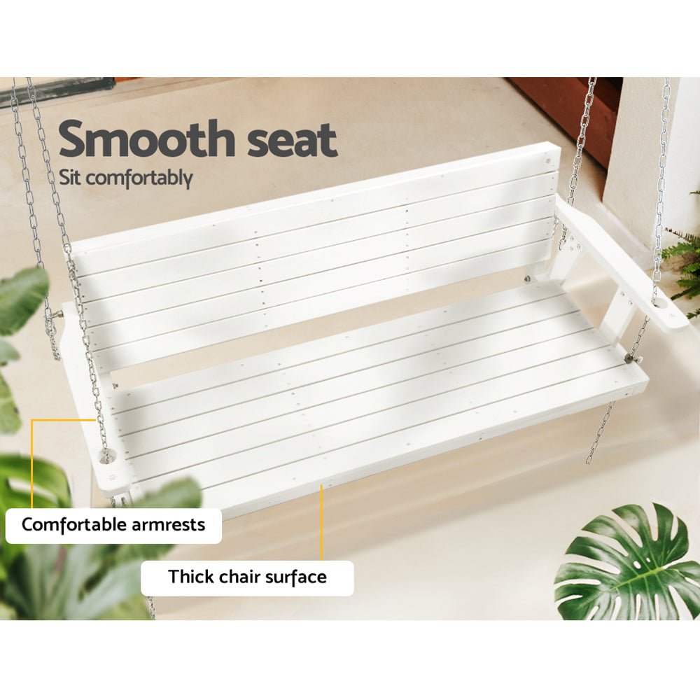Porch Swing Chair with Chain Outdoor Furniture 3 Seater Bench Wooden White - Furniture > Outdoor > Outdoor Chairs - Rivercity House & Home Co. (ABN 18 642 972 209) - Affordable Modern Furniture Australia