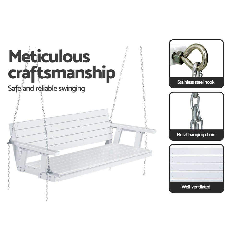 Porch Swing Chair with Chain Outdoor Furniture 3 Seater Bench Wooden White - Furniture > Outdoor > Outdoor Chairs - Rivercity House & Home Co. (ABN 18 642 972 209) - Affordable Modern Furniture Australia
