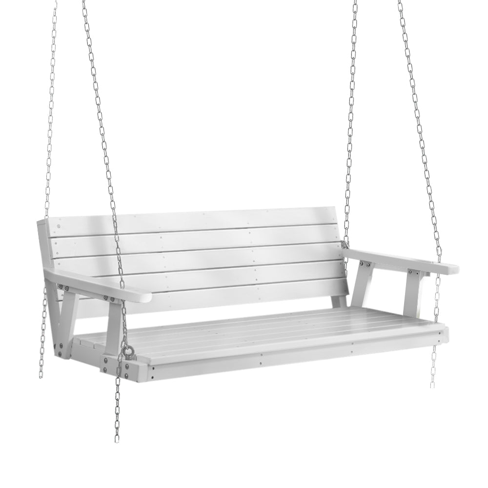 Porch Swing Chair with Chain Outdoor Furniture 3 Seater Bench Wooden White - Furniture > Outdoor > Outdoor Chairs - Rivercity House & Home Co. (ABN 18 642 972 209) - Affordable Modern Furniture Australia