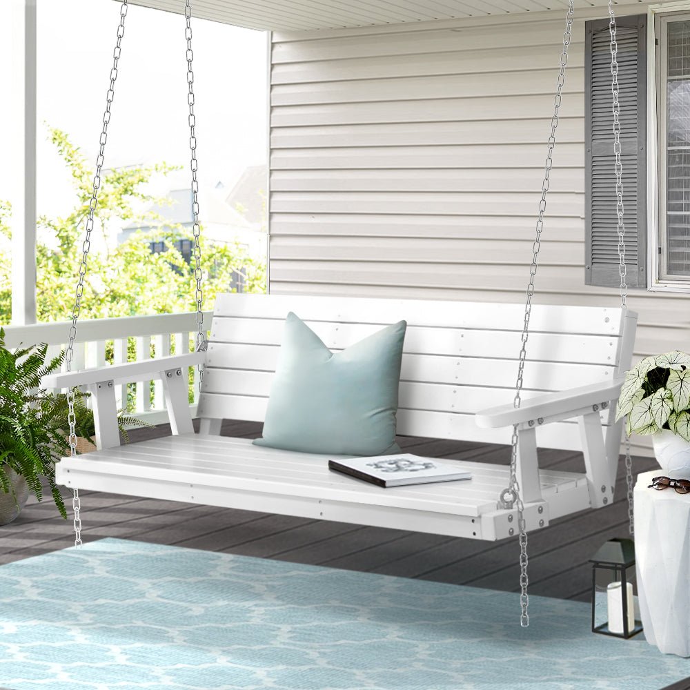 Porch Swing Chair with Chain Outdoor Furniture 3 Seater Bench Wooden White - Furniture > Outdoor > Outdoor Chairs - Rivercity House & Home Co. (ABN 18 642 972 209) - Affordable Modern Furniture Australia
