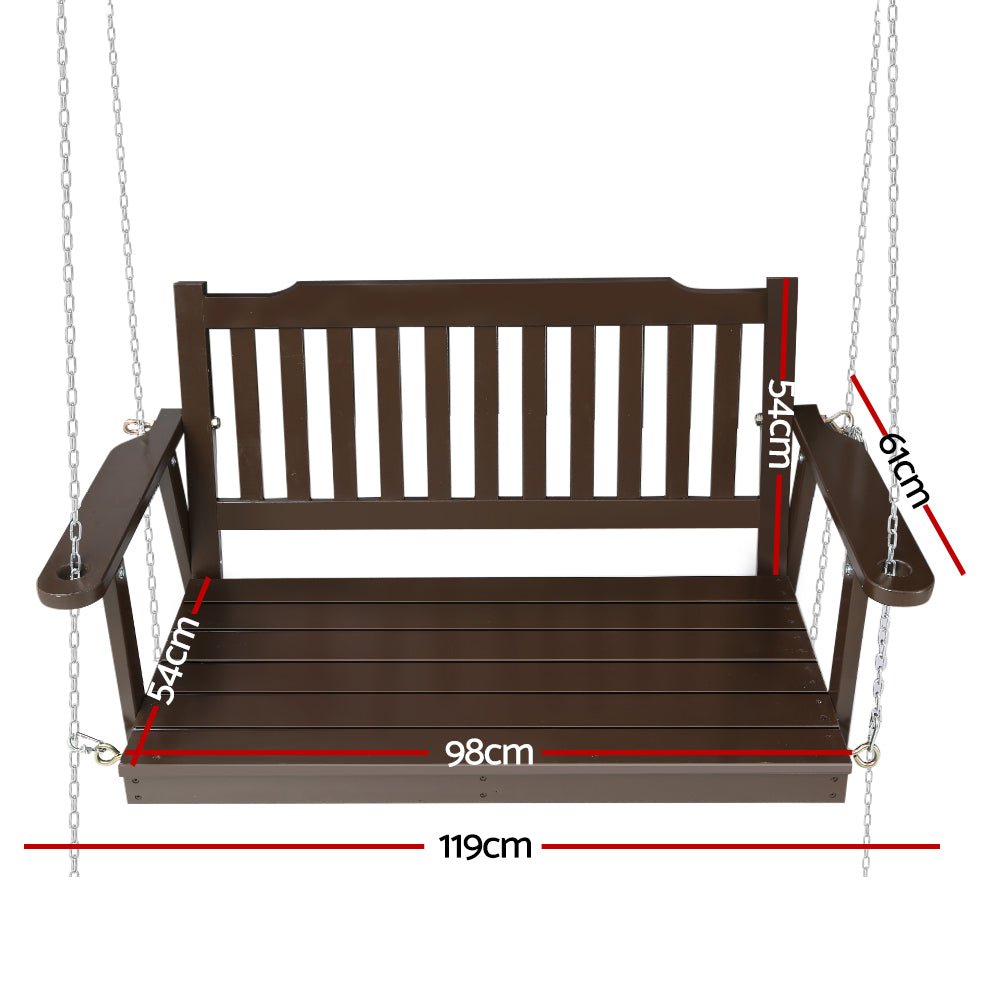 Porch Swing Chair With Chain Outdoor Furniture Wooden Bench 2 Seat Brown - Furniture > Outdoor > Outdoor Chairs - Rivercity House & Home Co. (ABN 18 642 972 209) - Affordable Modern Furniture Australia