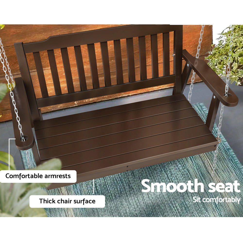 Porch Swing Chair With Chain Outdoor Furniture Wooden Bench 2 Seat Brown - Furniture > Outdoor > Outdoor Chairs - Rivercity House & Home Co. (ABN 18 642 972 209) - Affordable Modern Furniture Australia
