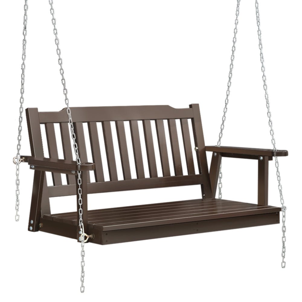 Porch Swing Chair With Chain Outdoor Furniture Wooden Bench 2 Seat Brown - Furniture > Outdoor > Outdoor Chairs - Rivercity House & Home Co. (ABN 18 642 972 209) - Affordable Modern Furniture Australia