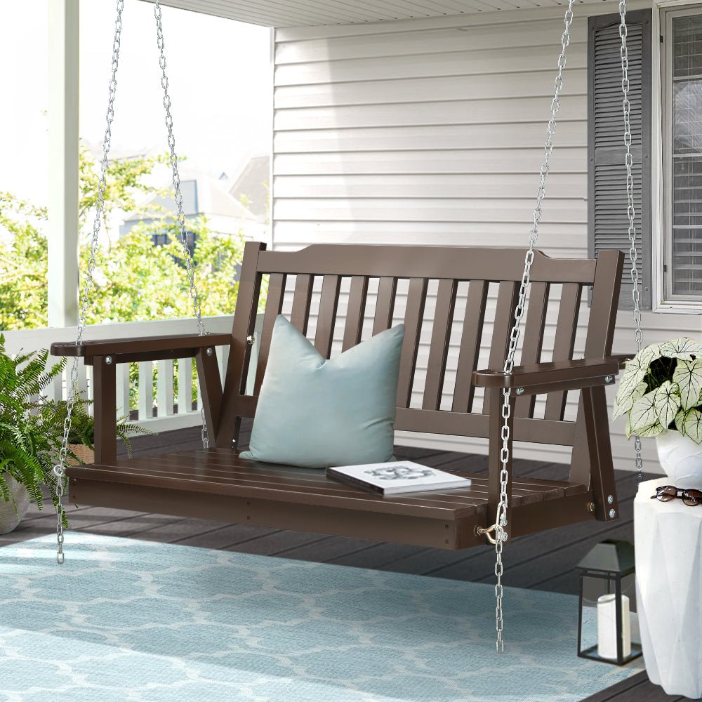 Porch Swing Chair With Chain Outdoor Furniture Wooden Bench 2 Seat Brown - Furniture > Outdoor > Outdoor Chairs - Rivercity House & Home Co. (ABN 18 642 972 209) - Affordable Modern Furniture Australia