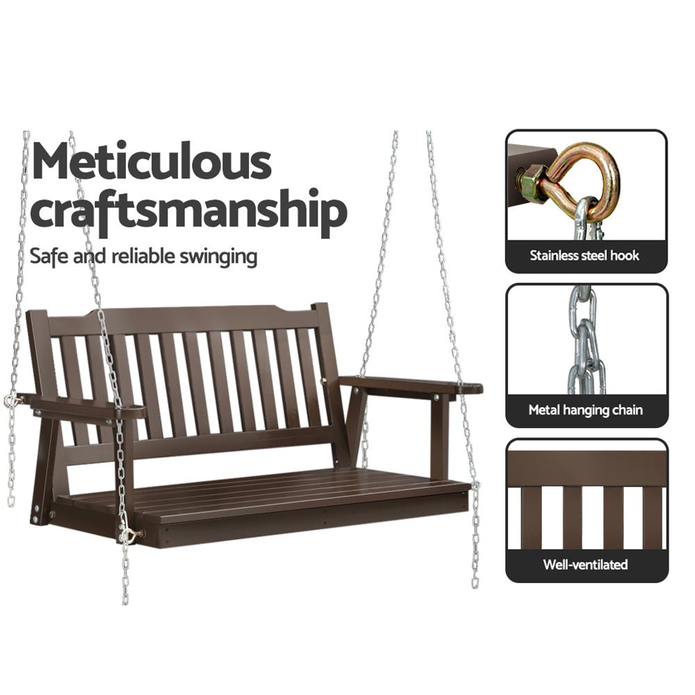 Porch Swing Chair With Chain Outdoor Furniture Wooden Bench 2 Seat Brown - Furniture > Outdoor > Outdoor Chairs - Rivercity House & Home Co. (ABN 18 642 972 209) - Affordable Modern Furniture Australia