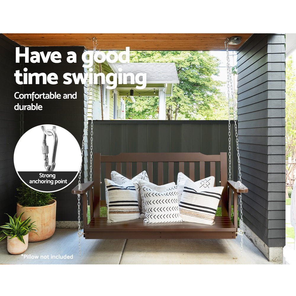 Porch Swing Chair With Chain Outdoor Furniture Wooden Bench 2 Seat Brown - Furniture > Outdoor > Outdoor Chairs - Rivercity House & Home Co. (ABN 18 642 972 209) - Affordable Modern Furniture Australia