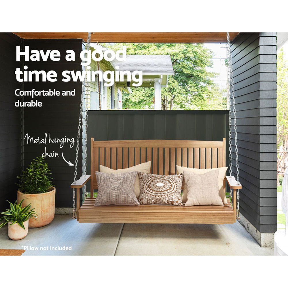 Porch Swing Chair With Chain Outdoor Furniture Wooden Bench 2 Seat Teak - Furniture > Outdoor > Outdoor Chairs - Rivercity House & Home Co. (ABN 18 642 972 209) - Affordable Modern Furniture Australia