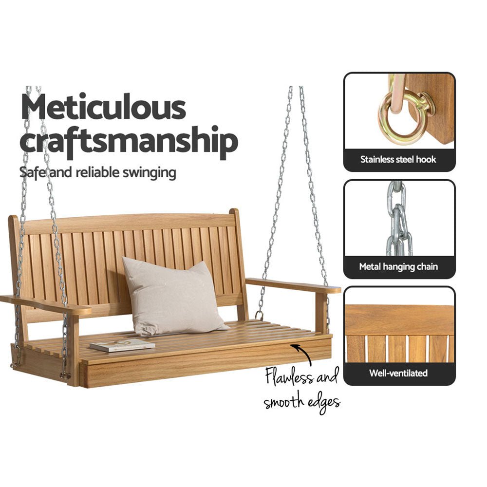 Porch Swing Chair With Chain Outdoor Furniture Wooden Bench 2 Seat Teak - Furniture > Outdoor > Outdoor Chairs - Rivercity House & Home Co. (ABN 18 642 972 209) - Affordable Modern Furniture Australia