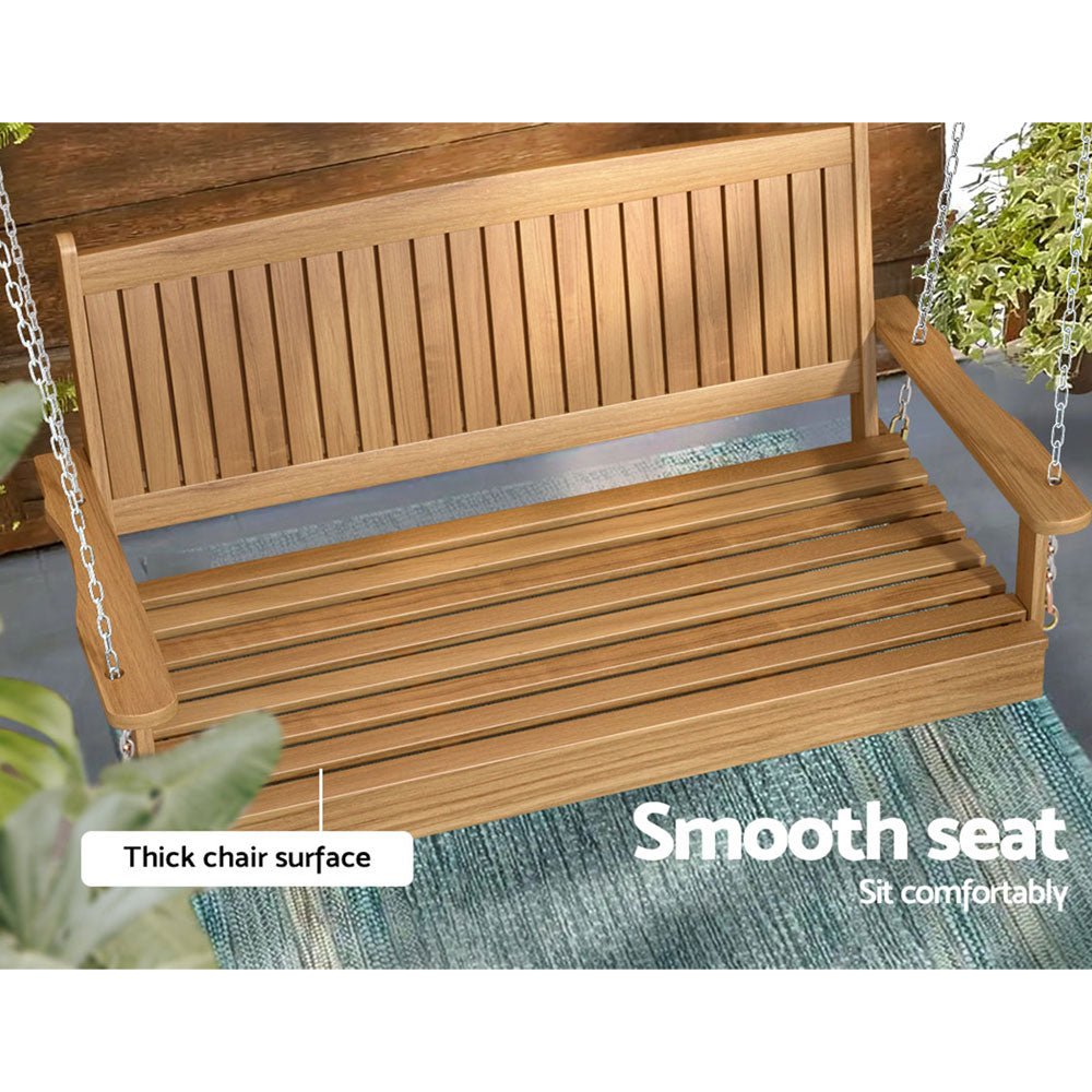 Porch Swing Chair With Chain Outdoor Furniture Wooden Bench 2 Seat Teak - Furniture > Outdoor > Outdoor Chairs - Rivercity House & Home Co. (ABN 18 642 972 209) - Affordable Modern Furniture Australia