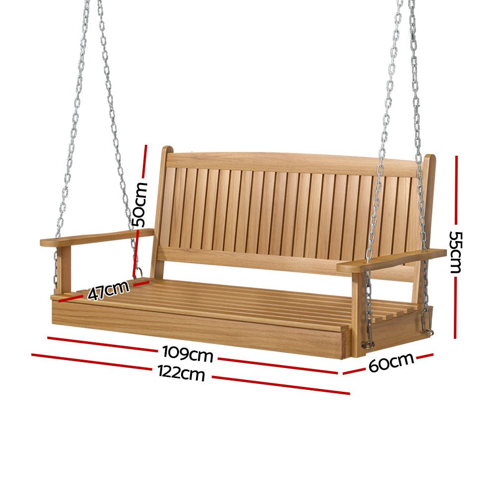 Porch Swing Chair With Chain Outdoor Furniture Wooden Bench 2 Seat Teak - Furniture > Outdoor > Outdoor Chairs - Rivercity House & Home Co. (ABN 18 642 972 209) - Affordable Modern Furniture Australia