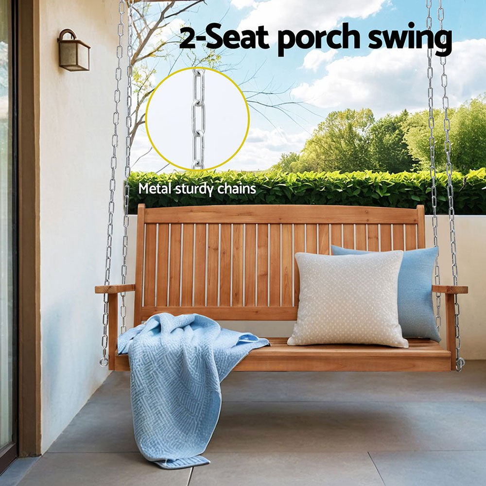 Porch Swing Chair With Chain Outdoor Furniture Wooden Bench 2 Seater - Furniture > Outdoor > Outdoor Chairs - Rivercity House & Home Co. (ABN 18 642 972 209) - Affordable Modern Furniture Australia