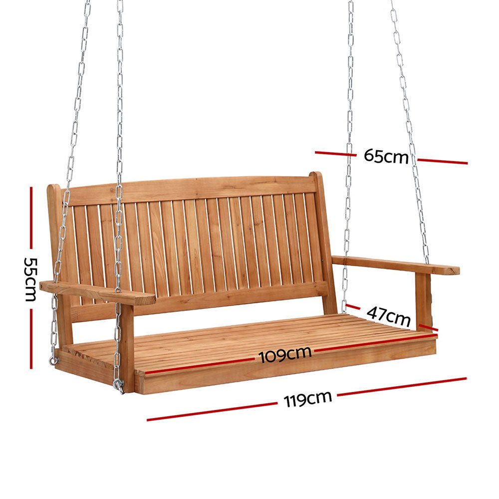 Porch Swing Chair With Chain Outdoor Furniture Wooden Bench 2 Seater - Furniture > Outdoor > Outdoor Chairs - Rivercity House & Home Co. (ABN 18 642 972 209) - Affordable Modern Furniture Australia