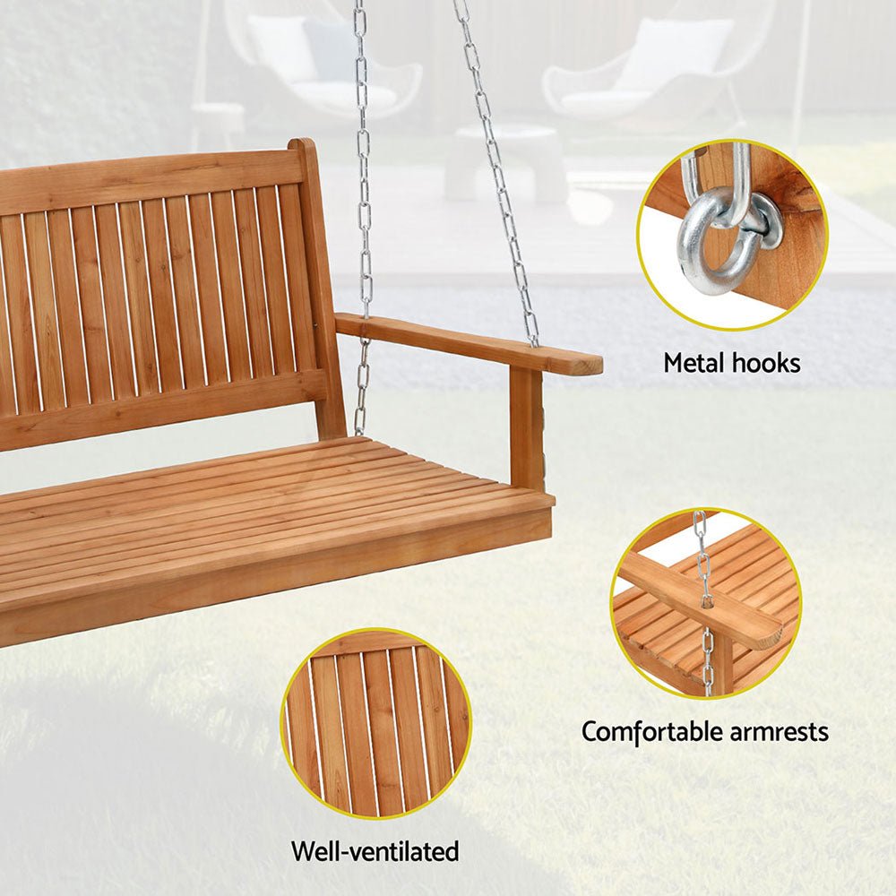 Porch Swing Chair With Chain Outdoor Furniture Wooden Bench 2 Seater - Furniture > Outdoor > Outdoor Chairs - Rivercity House & Home Co. (ABN 18 642 972 209) - Affordable Modern Furniture Australia