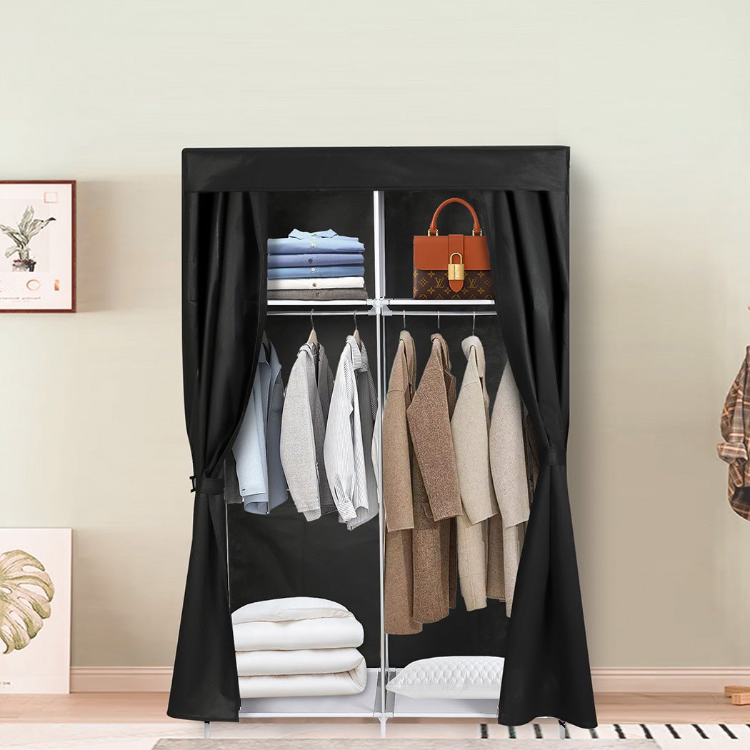 Portable 102cm Fabric Wardrobe Organizer with Pockets and Anti - Tip - Black and Silver - Rivercity House & Home Co. (ABN 18 642 972 209) - Affordable Modern Furniture Australia