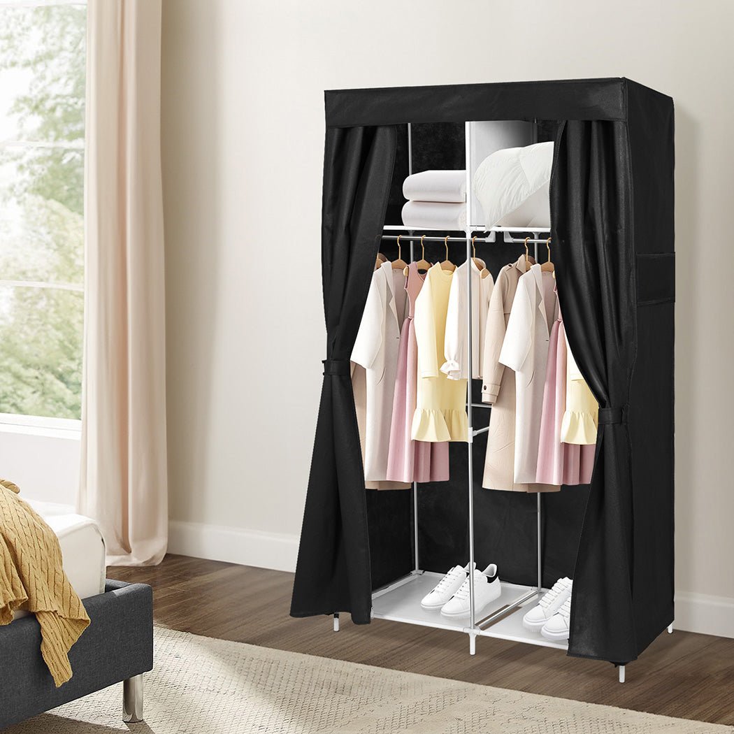 Portable 102cm Fabric Wardrobe Organizer with Pockets and Anti - Tip - Black and Silver - Rivercity House & Home Co. (ABN 18 642 972 209) - Affordable Modern Furniture Australia