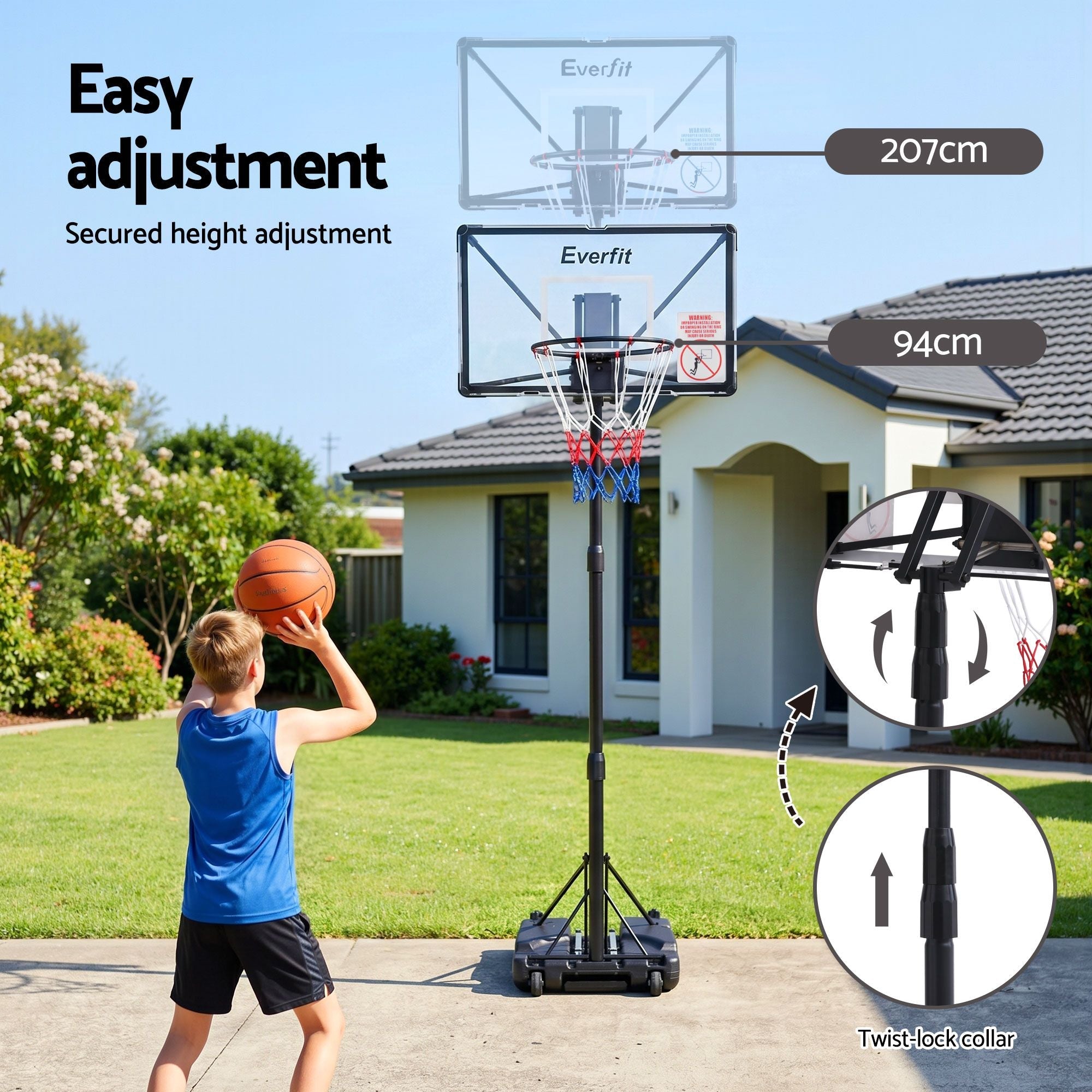 Portable Basketball Hoop System Adjustable Full Foldable Stand 2.07m - Sports & Fitness > Ball Sports > Basketball & Basketball Accessories - Rivercity House & Home Co. (ABN 18 642 972 209) - Affordable Modern Furniture Australia