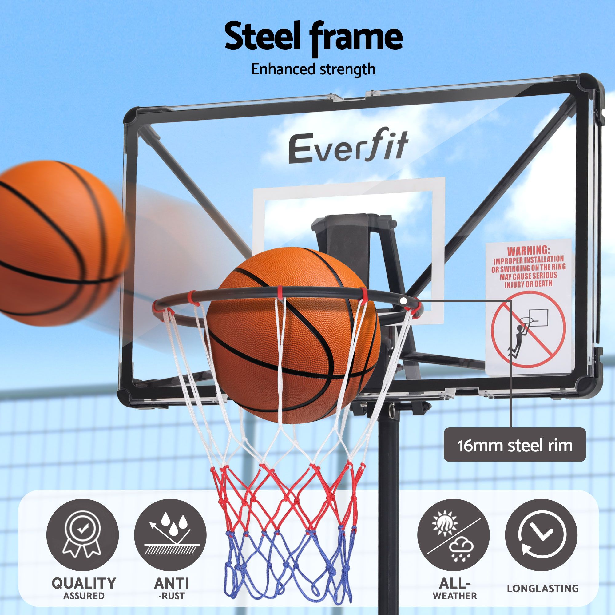 Portable Basketball Hoop System Adjustable Full Foldable Stand 2.07m - Sports & Fitness > Ball Sports > Basketball & Basketball Accessories - Rivercity House & Home Co. (ABN 18 642 972 209) - Affordable Modern Furniture Australia