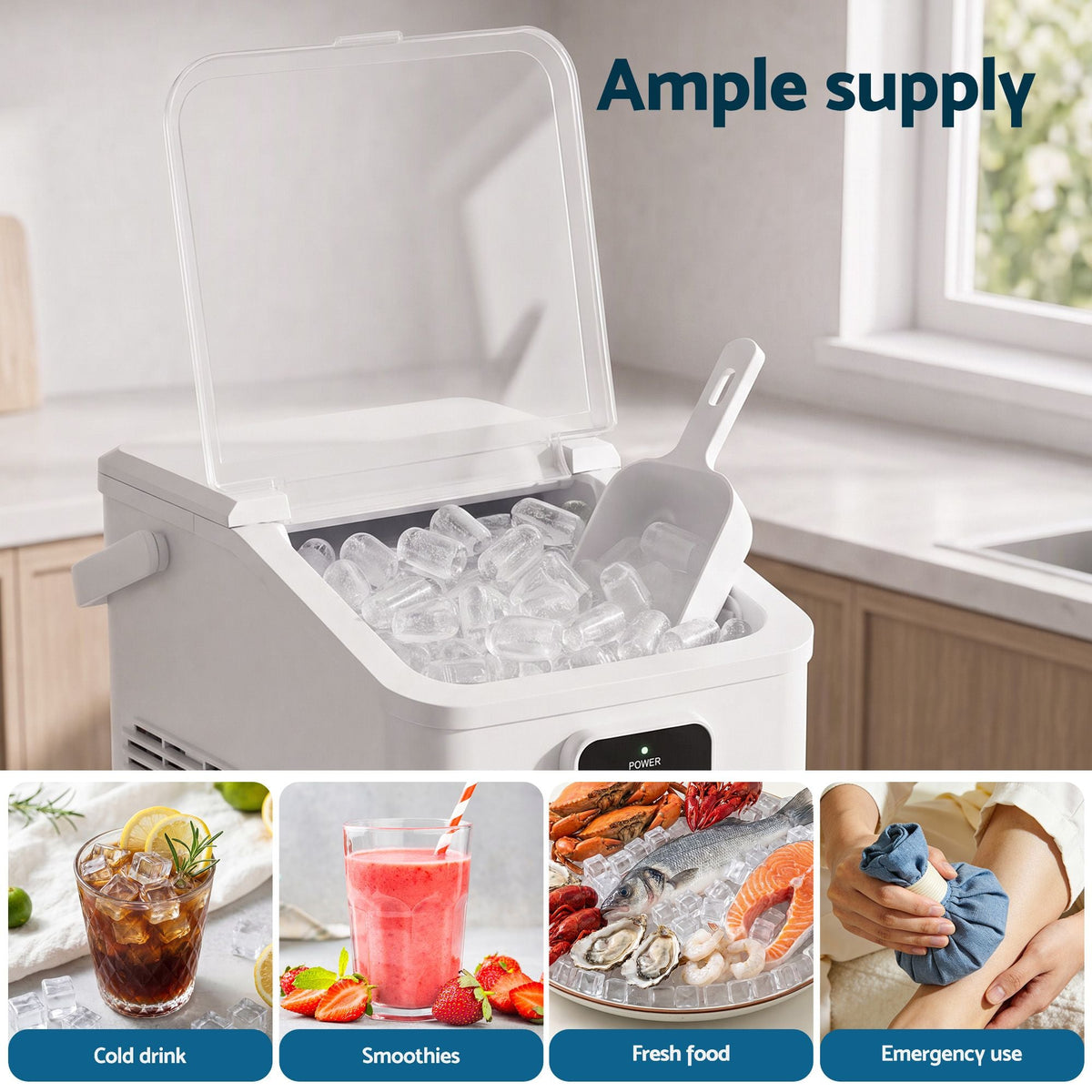 Portable Bullet Cube Ice Maker 11-12kg Capacity - White - Appliances > Kitchen Appliances > Ice Makers - Rivercity House & Home Co. (ABN 18 642 972 209) - Affordable Modern Furniture Australia