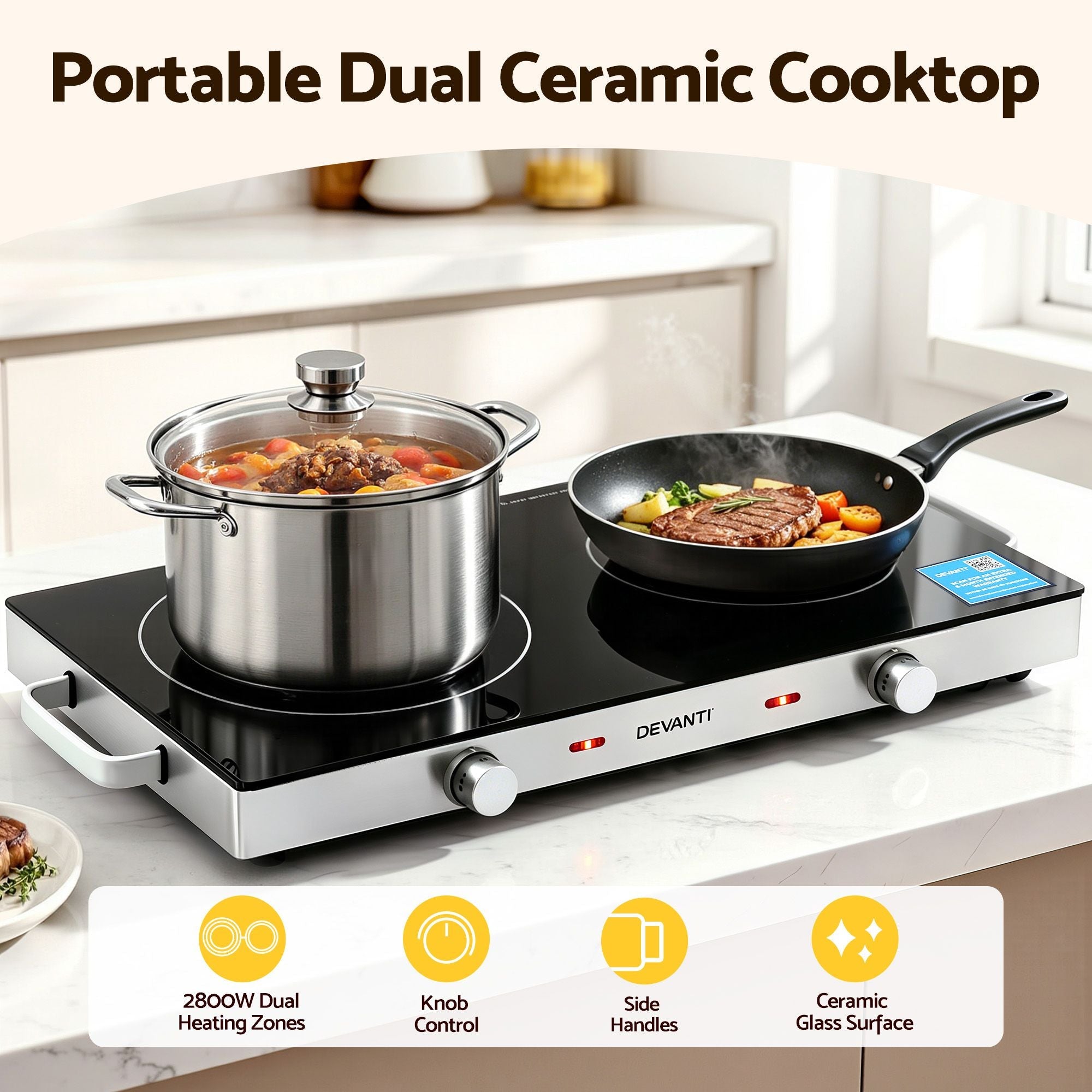 Portable Ceramic Cooktop Dual Burner Electric Hot Plate 2800W - Black - Appliances > Kitchen Appliances > Cooktops & Stoves - Rivercity House & Home Co. (ABN 18 642 972 209) - Affordable Modern Furniture Australia