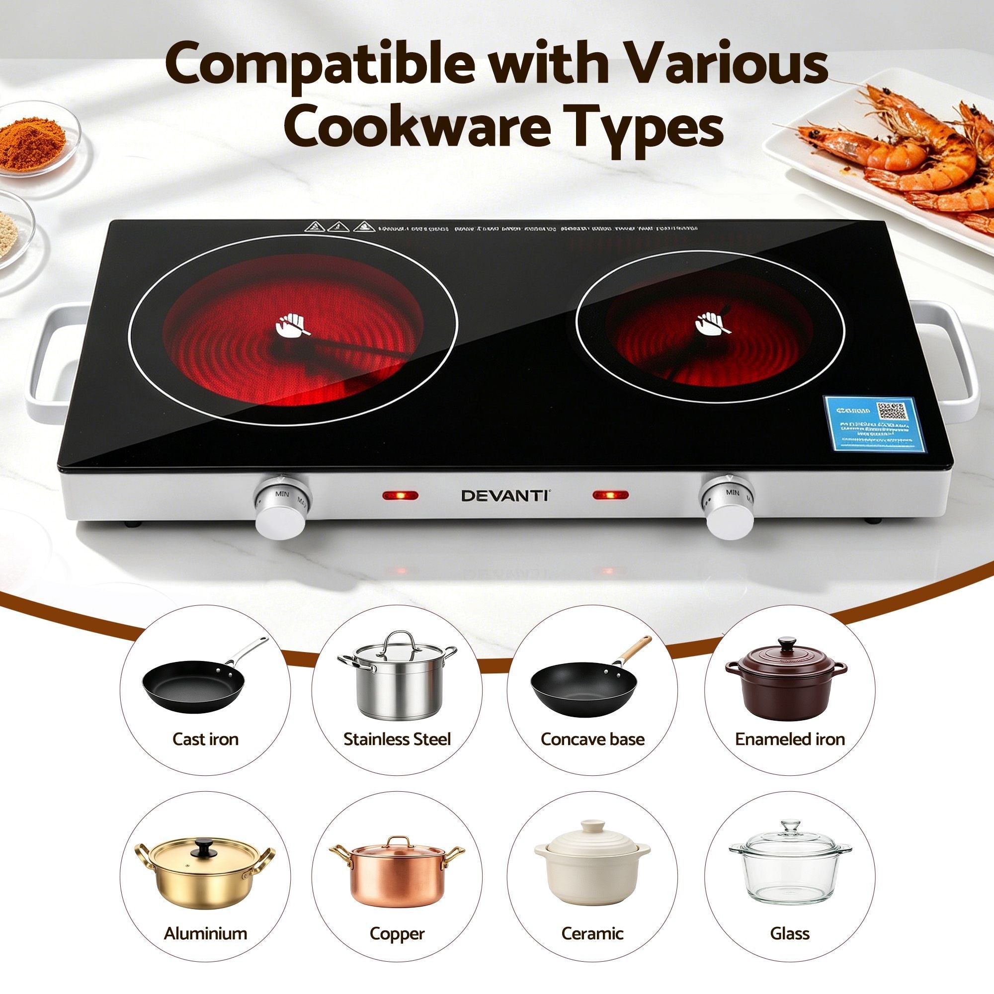 Portable Ceramic Cooktop Dual Burner Electric Hot Plate 2800W - Black - Appliances > Kitchen Appliances > Cooktops & Stoves - Rivercity House & Home Co. (ABN 18 642 972 209) - Affordable Modern Furniture Australia