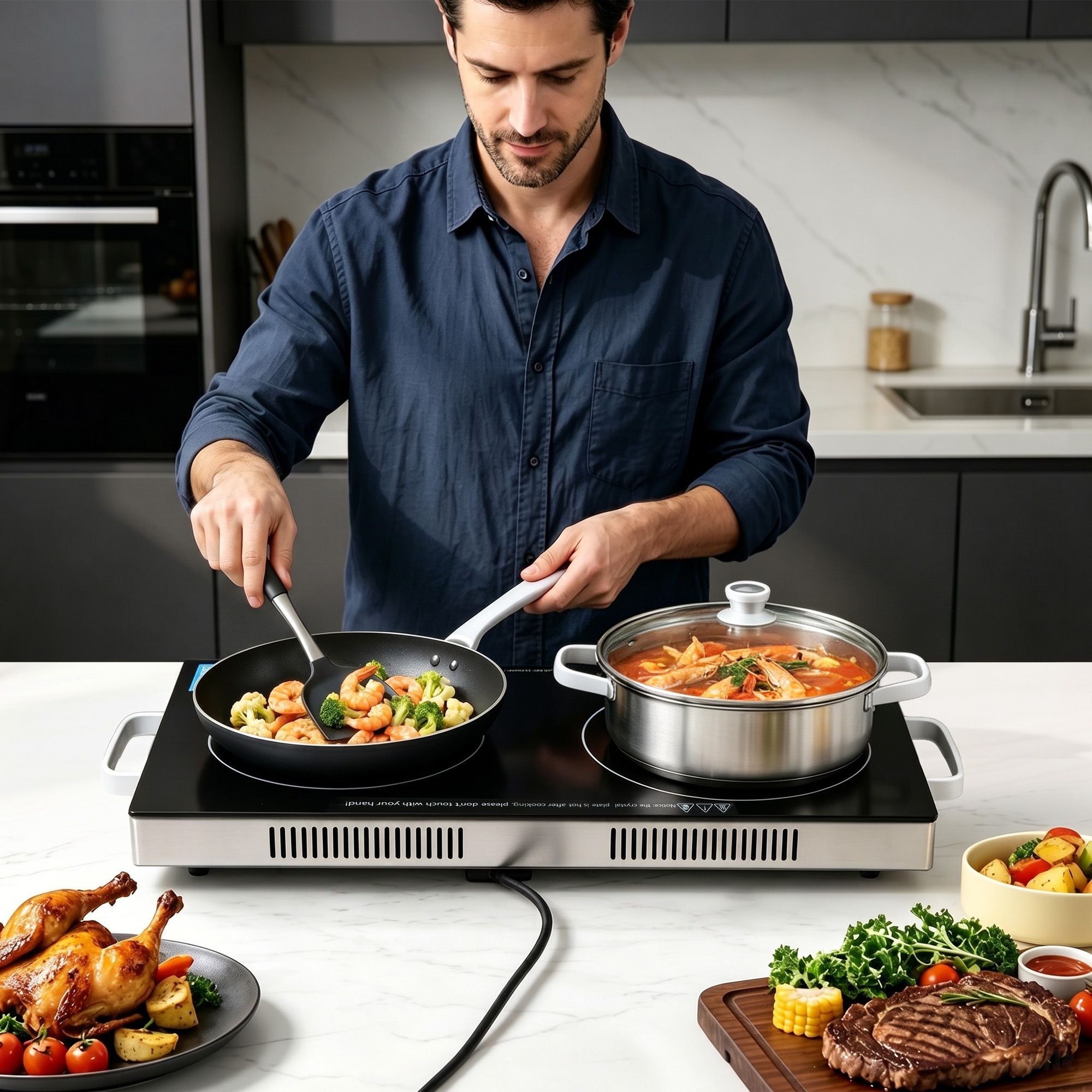 Portable Ceramic Cooktop Dual Burner Electric Hot Plate 2800W - Black - Appliances > Kitchen Appliances > Cooktops & Stoves - Rivercity House & Home Co. (ABN 18 642 972 209) - Affordable Modern Furniture Australia