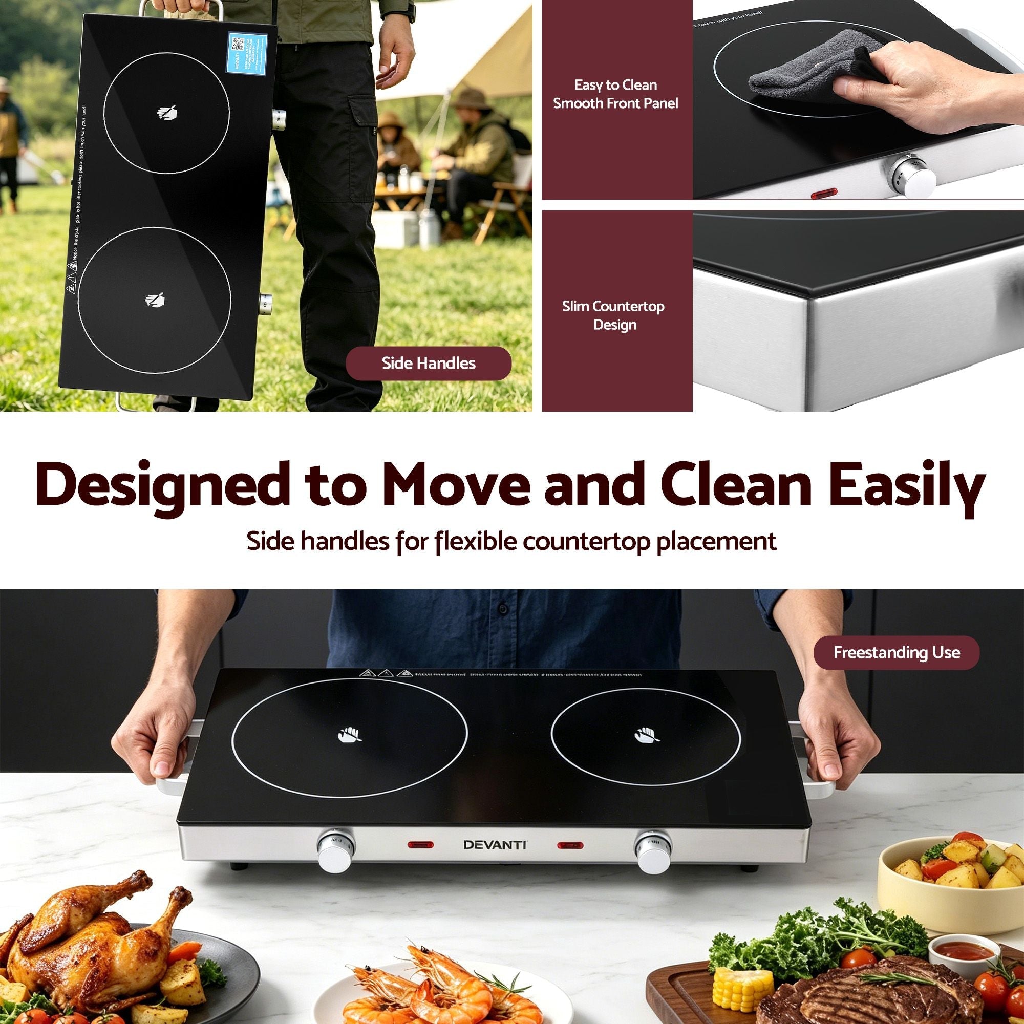 Portable Ceramic Cooktop Dual Burner Electric Hot Plate 2800W - Black - Appliances > Kitchen Appliances > Cooktops & Stoves - Rivercity House & Home Co. (ABN 18 642 972 209) - Affordable Modern Furniture Australia