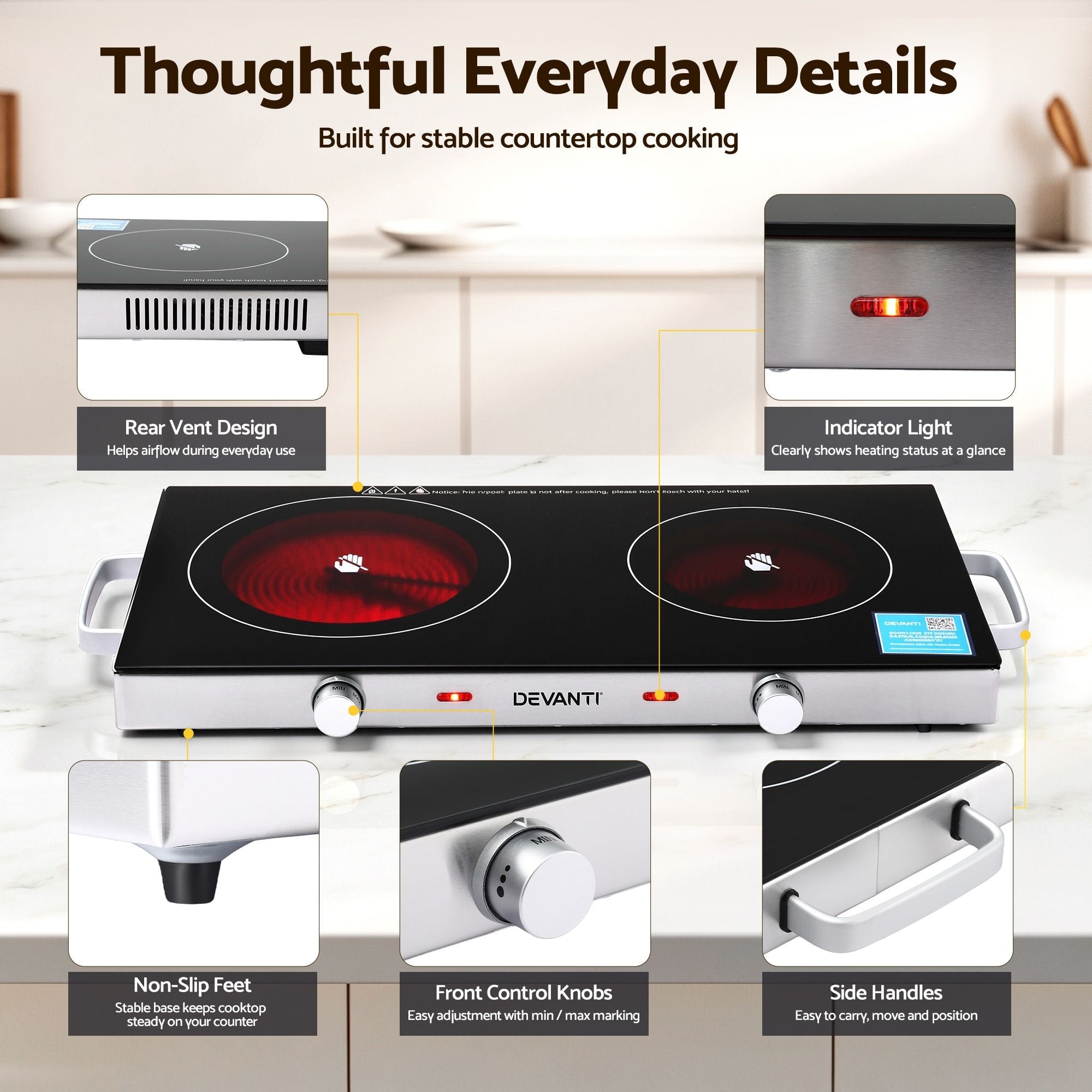 Portable Ceramic Cooktop Dual Burner Electric Hot Plate 2800W - Black - Appliances > Kitchen Appliances > Cooktops & Stoves - Rivercity House & Home Co. (ABN 18 642 972 209) - Affordable Modern Furniture Australia