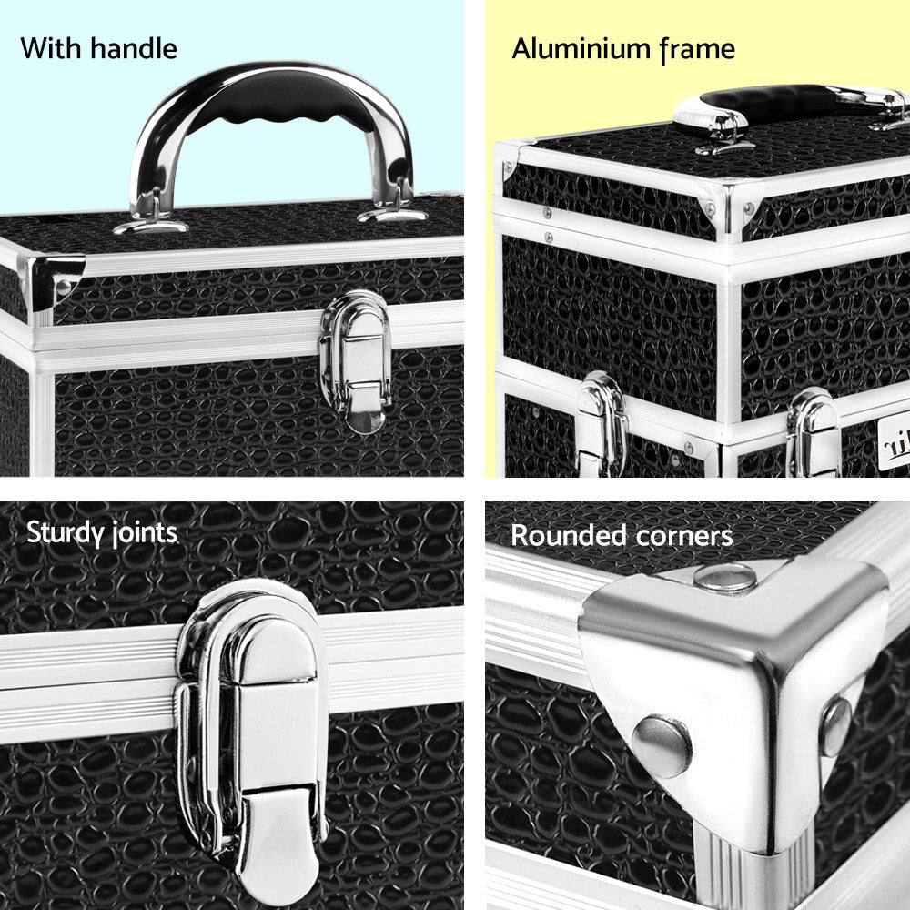 Portable Cosmetic Beauty Makeup Carry Case with Mirror - Crocodile Black - Health & Beauty > Cosmetic Storage > Cosmetic & Toiletry Bags - Rivercity House & Home Co. (ABN 18 642 972 209) - Affordable Modern Furniture Australia